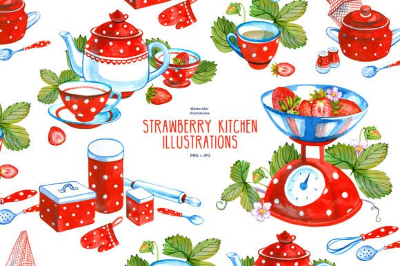 5 Strawberry Kitchen Illustrations: A Sweet Summer Design Asset