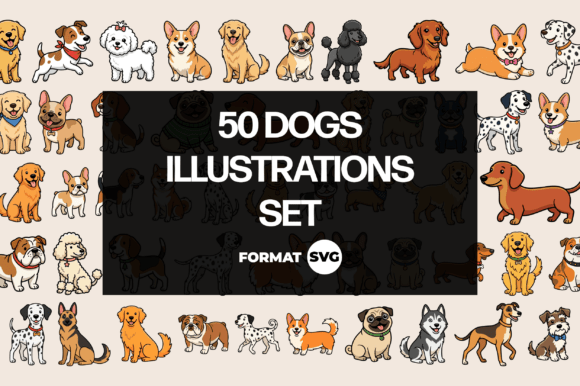 50 Dog Illustrations SVG Set: Your Go-To for Playful Branding