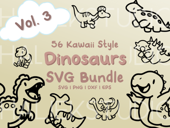56 Kawaii Dinosaurs SVGs for Your Creative Projects