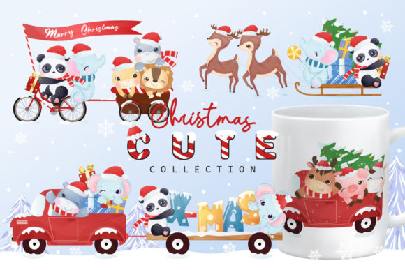 Capturing Festive Joy: Christmas Illustrations Riding Together