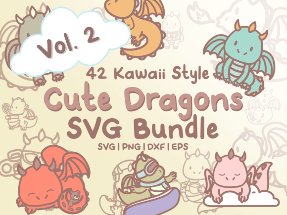 Cute Dragons Vol. 2 SVG: 42 Adorable Kawaii Illustrations