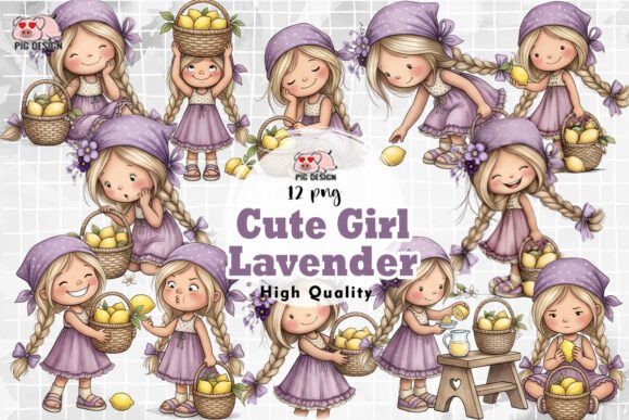 Cute Lavender Girl Illustrations PNG: A Designer's Asset