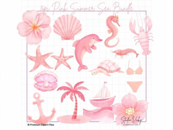 Designing with a Splash: The Allure of Pink Summer Sea Watercolor Illustrations