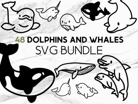 Dolphins and Whales SVG Illustrations: Your Kawaii Design Toolkit