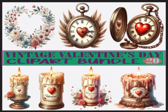 Elegant Retro Valentine Clipart for Timeless Designs