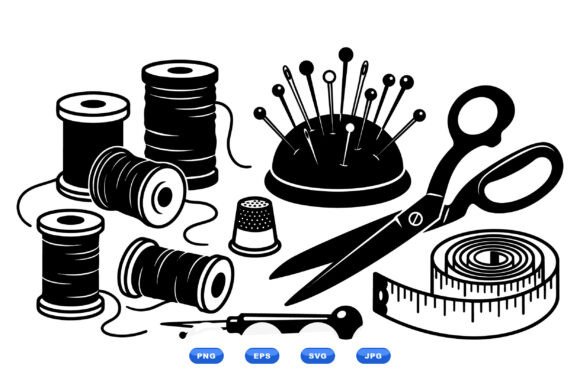 Essential Sewing Tools SVG Illustrations for Creative Projects