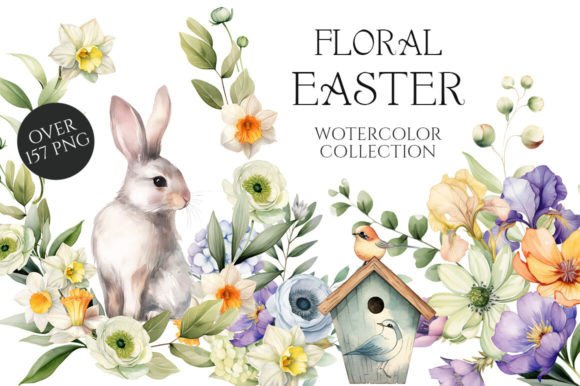 Floral Easter Watercolor Illustrations for Spring Designs