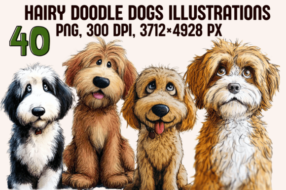 Hairy Doodle Dogs Illustrations: Whimsy for Your Creative Projects