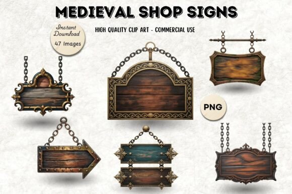 Medieval Shop Signs PNG Illustrations for Fantasy Design