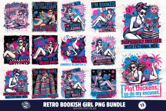 Retro Bookish Girl PNG Illustrations: A Designer's Toolkit