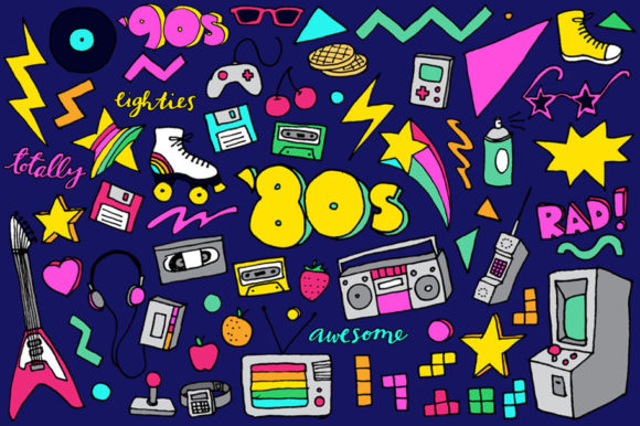 Reviving Retro Cool: Hand-Drawn 80s Clipart Magic