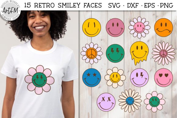 Smiley Face Hippie Flowers Illustrations: A Groovy Design Asset