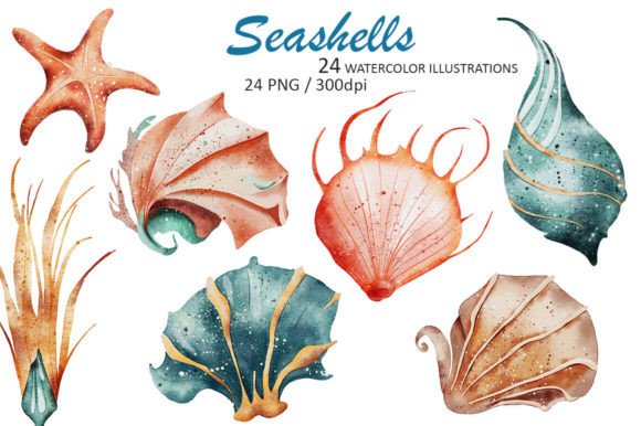 Unleash Coastal Creativity with Seashells Watercolor Illustrations