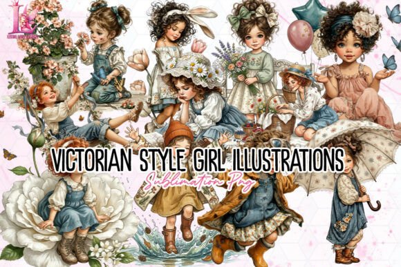 Victorian Style Girl Illustrations PNG: Elevate Your Designs