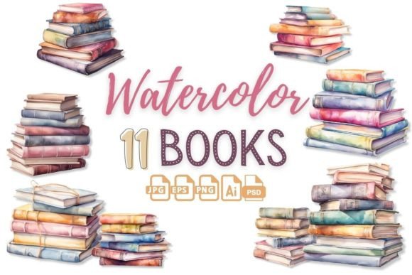Watercolor Book Stacks Illustrations: Your Design Toolkit for Cozy, Creative Projects