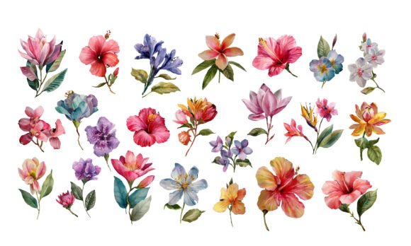 Watercolor Flower Illustrations Set: Design Applications